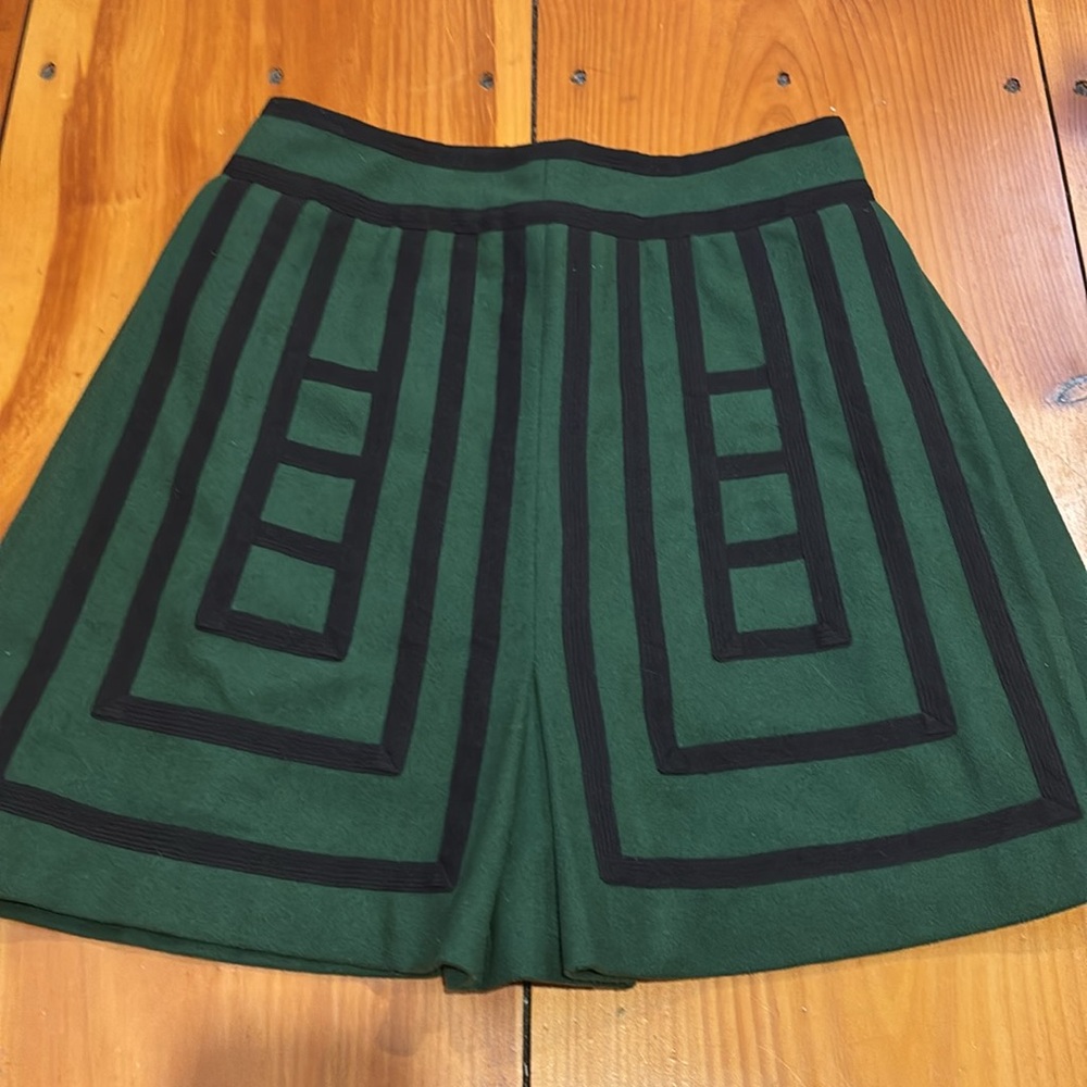MAEVE 4 Emerald Green/Black Tsuga Wool Skirt Black Geometic Pattern